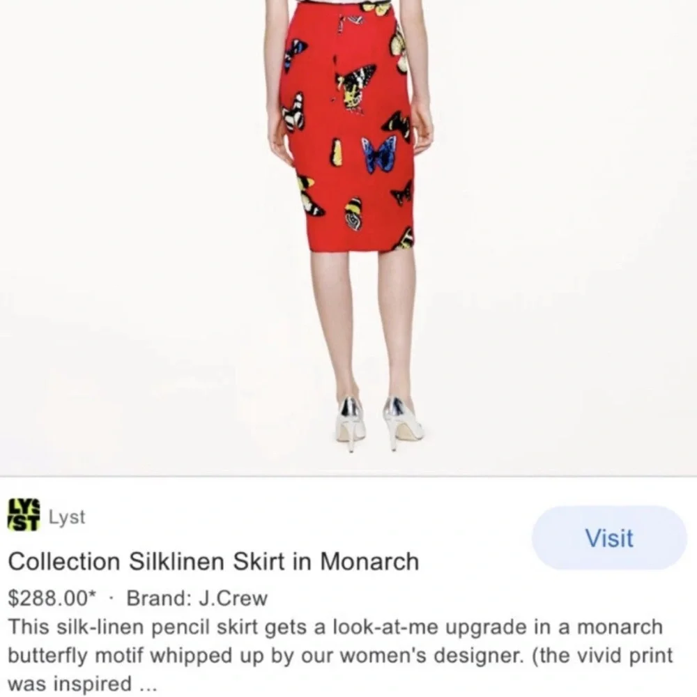 J.Crew collection Monarch Butterfly Skirt Sz 2 Poppy Orange Red EUC